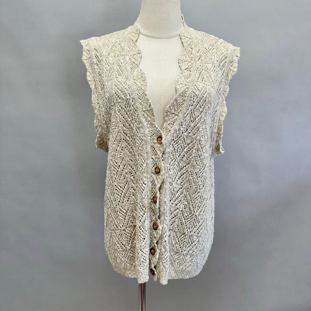 Koret Petites 90s beige/white crochet sweater vest size Large Grannycore‎